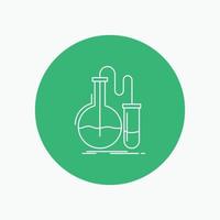 Analyse. Chemie. Flasche. Forschung. Testen Sie das Symbol der weißen Linie im Kreishintergrund. Vektor-Symbol-Illustration vektor