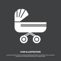 trolly. bebis. ungar. tryck. sittvagn ikon. glyf vektor symbol för ui och ux. hemsida eller mobil Ansökan