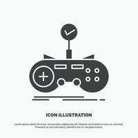 kolla upp. kontroller. spel. gamepad. gaming ikon. glyf vektor grå symbol för ui och ux. hemsida eller mobil Ansökan