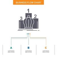 Krone. König. Führung. Monarchie. Royal Business Flow Chart-Design mit 3 Schritten. Glyphensymbol für Präsentationshintergrundvorlage Platz für Text. vektor