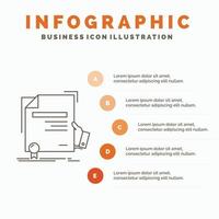 Zertifikat. Grad. Ausbildung. vergeben. Vereinbarung Infografiken Vorlage für Website und Präsentation. Linie graues Symbol mit orangefarbener Infografik-Stil-Vektorillustration vektor