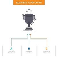 vergeben. wettbewerbsfähig. Tasse. Kante. Preis Business Flow Chart Design mit 3 Schritten. Glyphensymbol für Präsentationshintergrundvorlage Platz für Text. vektor