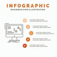 synkronisering. synkronisera. information. data. dator infographics mall för hemsida och presentation. linje grå ikon med orange infographic stil vektor illustration