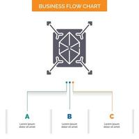 Objekt. Prototyp entwickeln. schnell. Struktur. 3D-Business-Flow-Chart-Design mit 3 Schritten. Glyphensymbol für Präsentationshintergrundvorlage Platz für Text. vektor