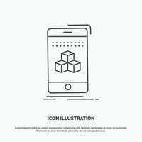 låda. 3d. kub. smartphone. produkt ikon. linje vektor grå symbol för ui och ux. hemsida eller mobil Ansökan