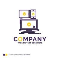 företag namn logotyp design för dator. enheter. mobil. mottaglig. teknologi. lila och gul varumärke namn design med plats för Tagline. kreativ logotyp mall för små och stor företag. vektor
