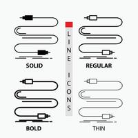 Audio. Kabel. Kabel. Klang. Drahtsymbol in dünn. regulär. fette Linie und Glyphenstil. Vektor-Illustration vektor