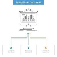 instrumentbräda. administration. övervaka. övervakning. bearbetning företag strömma Diagram design med 3 steg. linje ikon för presentation bakgrund mall plats för text vektor