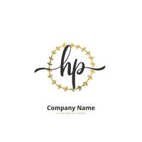 hp första handstil och signatur logotyp design med cirkel. skön design handskriven logotyp för mode, team, bröllop, lyx logotyp. vektor