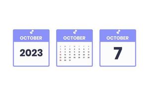 oktober kalender design. 7. Oktober 2023 Kalendersymbol für Zeitplan, Termin, wichtiges Datumskonzept vektor