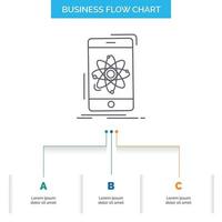 Daten. Information. Handy, Mobiltelefon. Forschung. Design von Flussdiagrammen für Wissenschaftsunternehmen mit 3 Schritten. Liniensymbol für Präsentation Hintergrundvorlage Platz für Text vektor