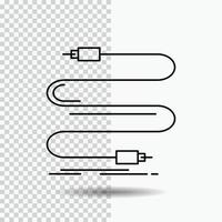 audio. kabel. sladd. ljud. tråd linje ikon på transparent bakgrund. svart ikon vektor illustration