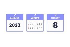 augusti kalender design. augusti 8 2023 kalender ikon för schema, utnämning, Viktig datum begrepp vektor