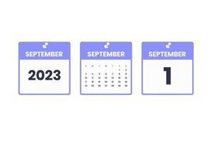 september kalender design. september 1 2023 kalender ikon för schema, utnämning, Viktig datum begrepp vektor