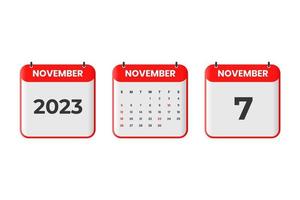 November 2023 Kalenderdesign. 7. November 2023 Kalendersymbol für Zeitplan, Termin, wichtiges Datumskonzept vektor