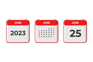 25. Juni Kalender-Design-Ikone. Kalenderplan 2023, Termin, wichtiges Datumskonzept vektor