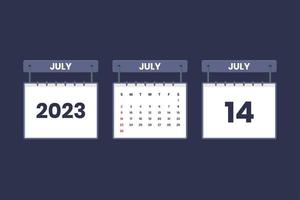 14. Juli 2023 Kalendersymbol für Zeitplan, Termin, wichtiges Datumskonzept vektor