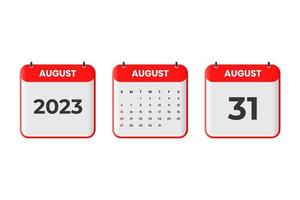 August 2023 Kalenderdesign. 31. August 2023 Kalendersymbol für Zeitplan, Termin, wichtiges Datumskonzept vektor