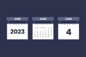 4 juni 2023 kalender ikon för schema, utnämning, Viktig datum begrepp vektor