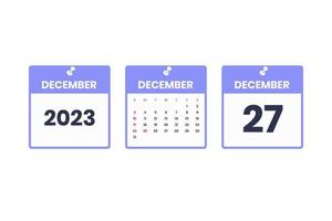 december kalender design. december 27 2023 kalender ikon för schema, utnämning, Viktig datum begrepp vektor