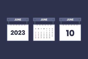 10 juni 2023 kalender ikon för schema, utnämning, Viktig datum begrepp vektor