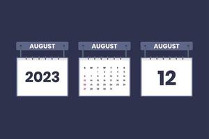 12. August 2023 Kalendersymbol für Zeitplan, Termin, wichtiges Datumskonzept vektor
