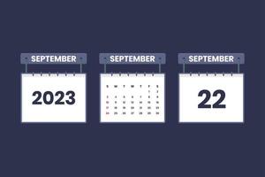 22 september 2023 kalender ikon för schema, utnämning, Viktig datum begrepp vektor