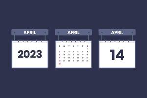 14 april 2023 kalender ikon för schema, utnämning, Viktig datum begrepp vektor