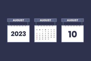 10 augusti 2023 kalender ikon för schema, utnämning, Viktig datum begrepp vektor