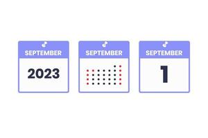 september 1 kalender design ikon. 2023 kalender schema, utnämning, Viktig datum begrepp vektor