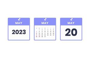 Mai Kalenderdesign. 20. Mai 2023 Kalendersymbol für Zeitplan, Termin, wichtiges Datumskonzept vektor