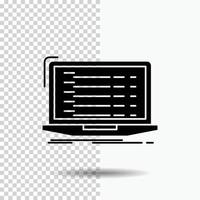 API. App. Kodierung. Entwickler. Laptop-Glyphen-Symbol auf transparentem Hintergrund. schwarzes Symbol vektor