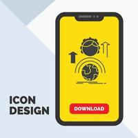 Fähigkeiten. Entwicklung. weiblich. global. Online-Glyphen-Symbol in Mobile für Download-Seite. gelber Hintergrund vektor