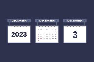 3. Dezember 2023 Kalendersymbol für Zeitplan, Termin, wichtiges Datumskonzept vektor