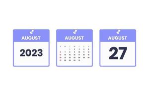 august kalender design. 27. august 2023 Kalendersymbol für Zeitplan, Termin, wichtiges Datumskonzept vektor
