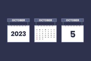 5 oktober 2023 kalender ikon för schema, utnämning, Viktig datum begrepp vektor