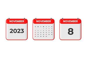 november 2023 kalender design. 8:e november 2023 kalender ikon för schema, utnämning, Viktig datum begrepp vektor
