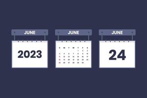 24 juni 2023 kalender ikon för schema, utnämning, Viktig datum begrepp vektor