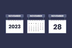 28. November 2023 Kalendersymbol für Zeitplan, Termin, wichtiges Datumskonzept vektor
