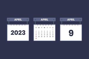 9 april 2023 kalender ikon för schema, utnämning, Viktig datum begrepp vektor