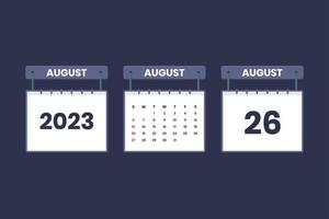26. August 2023 Kalendersymbol für Zeitplan, Termin, wichtiges Datumskonzept vektor