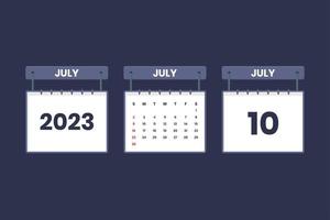 10 juli 2023 kalender ikon för schema, utnämning, Viktig datum begrepp vektor