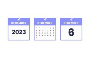 december kalender design. december 6 2023 kalender ikon för schema, utnämning, Viktig datum begrepp vektor