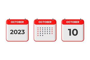 oktober 10 kalender design ikon. 2023 kalender schema, utnämning, Viktig datum begrepp vektor