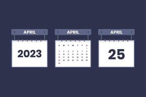 25 april 2023 kalender ikon för schema, utnämning, Viktig datum begrepp vektor
