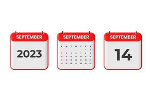 september 2023 kalender design. 14:e september 2023 kalender ikon för schema, utnämning, Viktig datum begrepp vektor