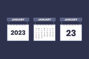 23. Januar 2023 Kalendersymbol für Zeitplan, Termin, wichtiges Datumskonzept vektor