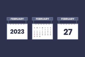 27. Februar 2023 Kalendersymbol für Zeitplan, Termin, wichtiges Datumskonzept vektor