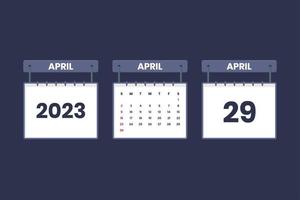 29 april 2023 kalender ikon för schema, utnämning, Viktig datum begrepp vektor