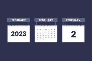 2. Februar 2023 Kalendersymbol für Zeitplan, Termin, wichtiges Datumskonzept vektor